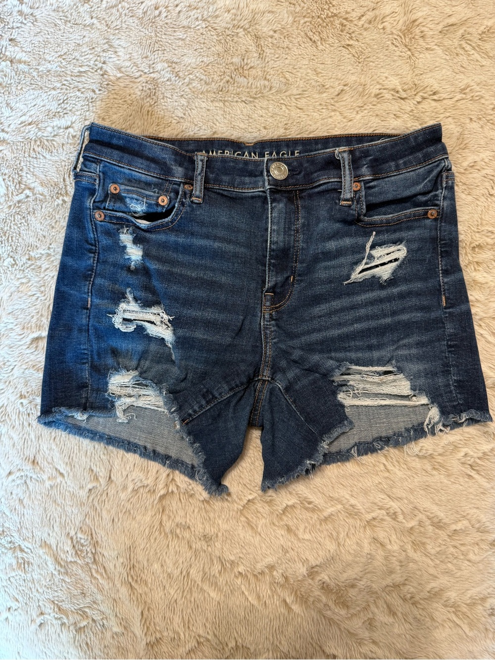 American Eagle Outfitters Distressed Dark Blue Denim Cutoff Shorts